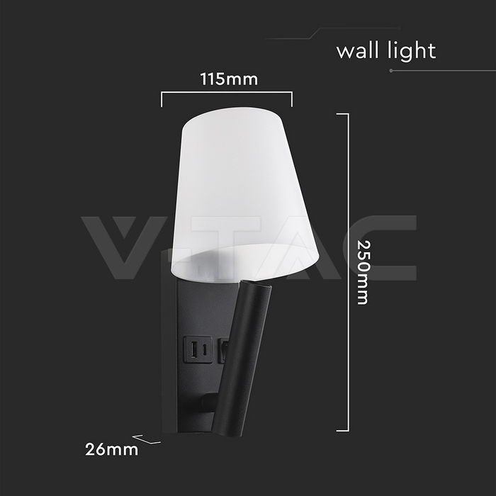 8W LED Bedside Light CREE CHIP Aluminum+PC + Iron Black Body IP20 3000K img 6