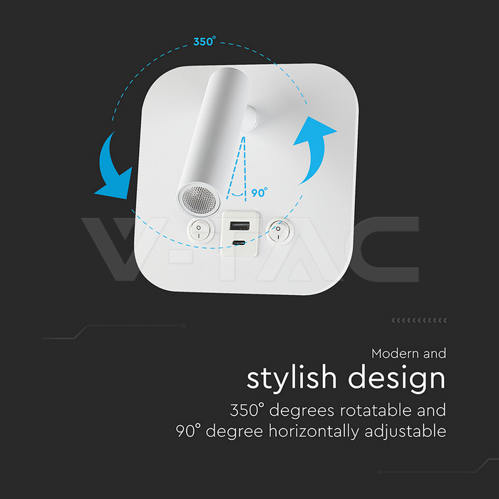 8W LED Bedside Light CREE CHIP Aluminum+PC White Body IP20 3000K img 1