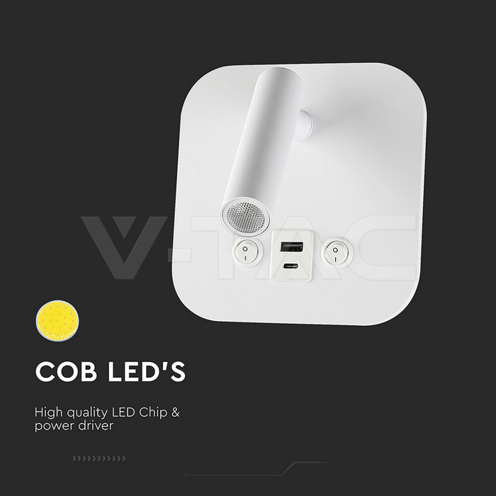 8W LED Bedside Light CREE CHIP Aluminum+PC White Body IP20 3000K img 3