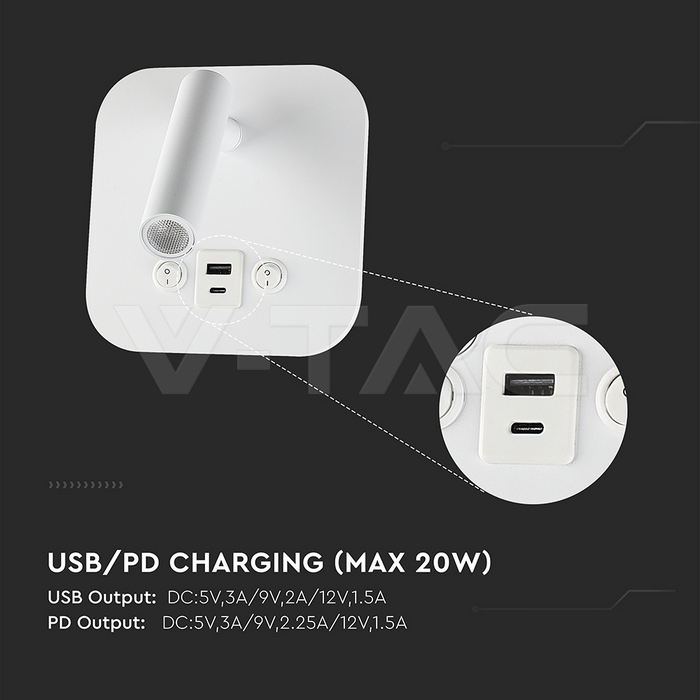 8W LED Bedside Light CREE CHIP Aluminum+PC White Body IP20 3000K img 5