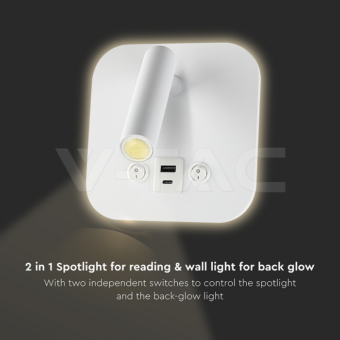 8W LED Bedside Light CREE CHIP Aluminum+PC White Body IP20 3000K img 6