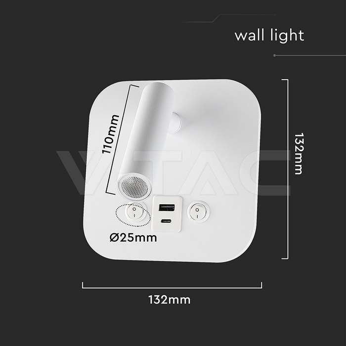 8W LED Bedside Light CREE CHIP Aluminum+PC White Body IP20 3000K img 7