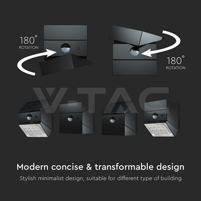 2.5W LED Solar Wall Light Sensor 1200mAh 3.7V CCT3IN1 Black Body img 5