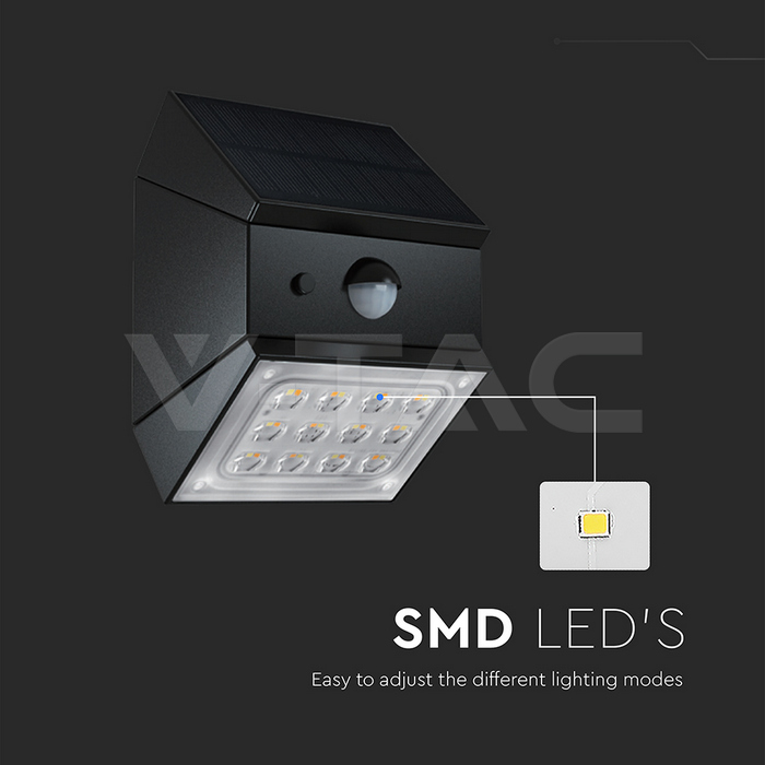 2.5W LED Solar Wall Light Sensor 1200mAh 3.7V CCT3IN1 Black Body img 6