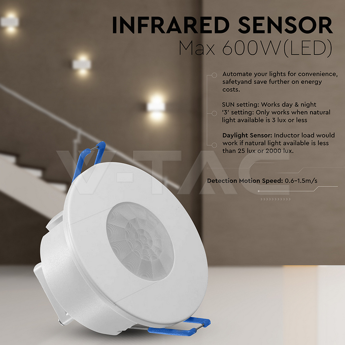 PIR Ceiling Sensor Recessed Mount White Body img 1