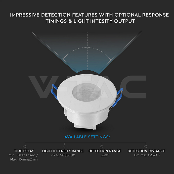 PIR Ceiling Sensor Recessed Mount White Body img 3