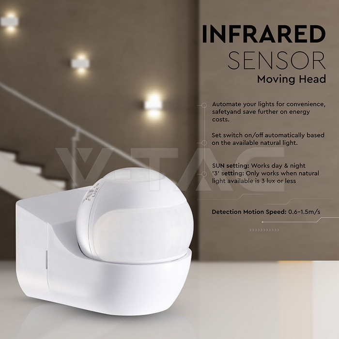 PIR WALL Sensor 180º/360º White Body IP44 MAX 600W img 1