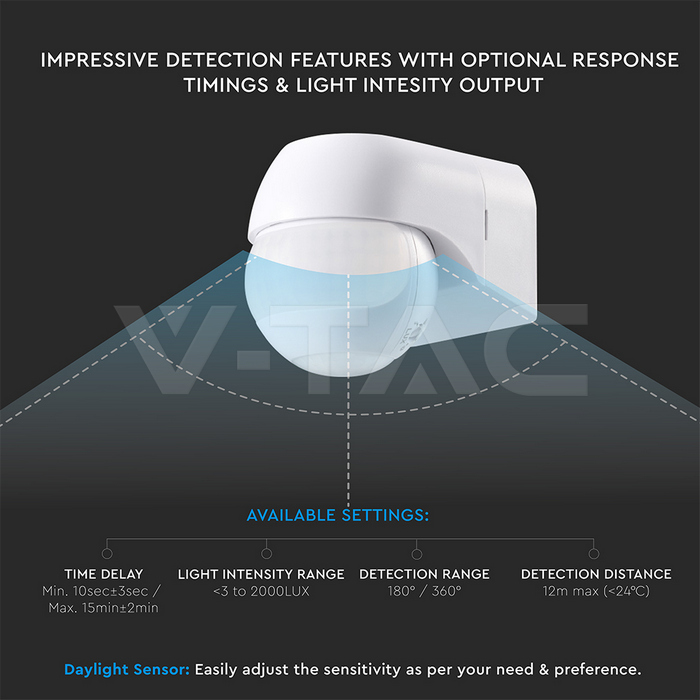 PIR WALL Sensor 180º/360º White Body IP44 MAX 600W img 3