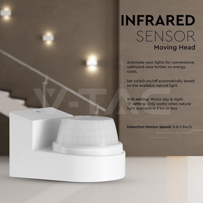 PIR WALL Sensor 180º/360º White Body IP44 MAX 1000W img 1