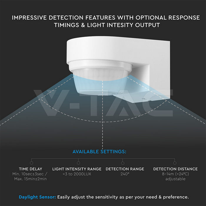 PIR WALL Sensor 180º/360º White Body IP44 MAX 1000W img 3