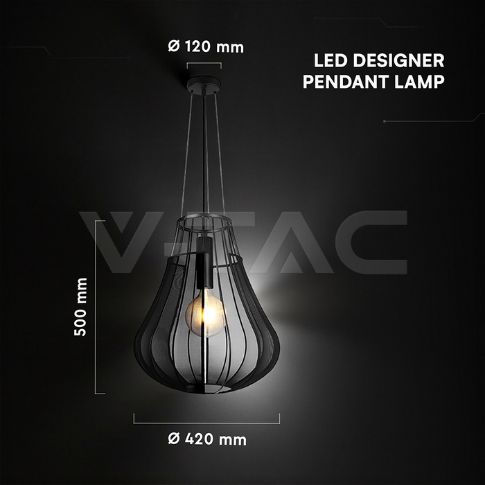 E27 Decorative Hanging Pendant (D420*H500mm) Matt Black Body img 5