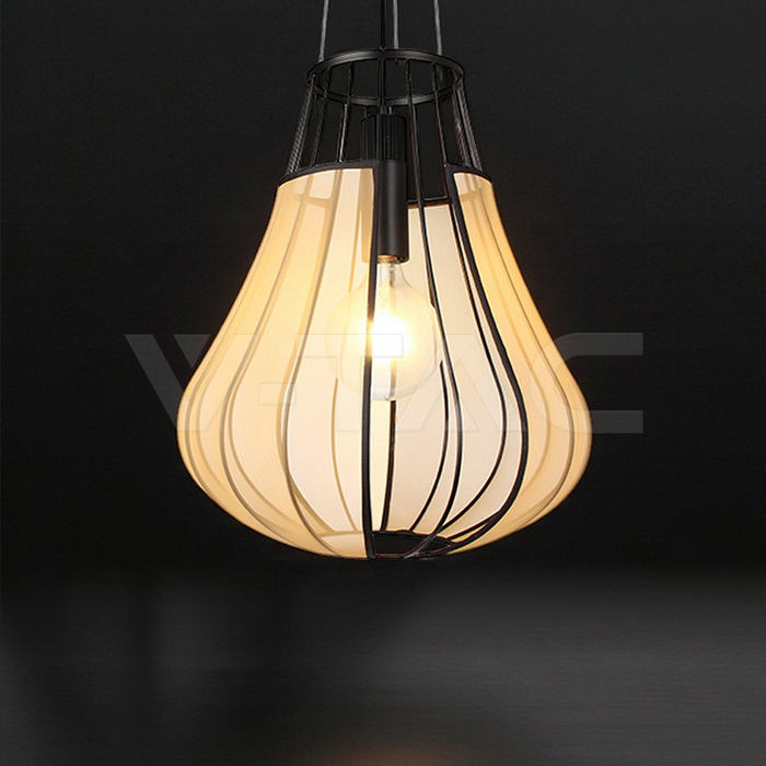 E27 Decorative Hanging Pendant (D420*H500mm) Matt Black Body+Beige img 1