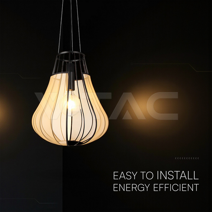 E27 Decorative Hanging Pendant (D420*H500mm) Matt Black Body+Beige img 2