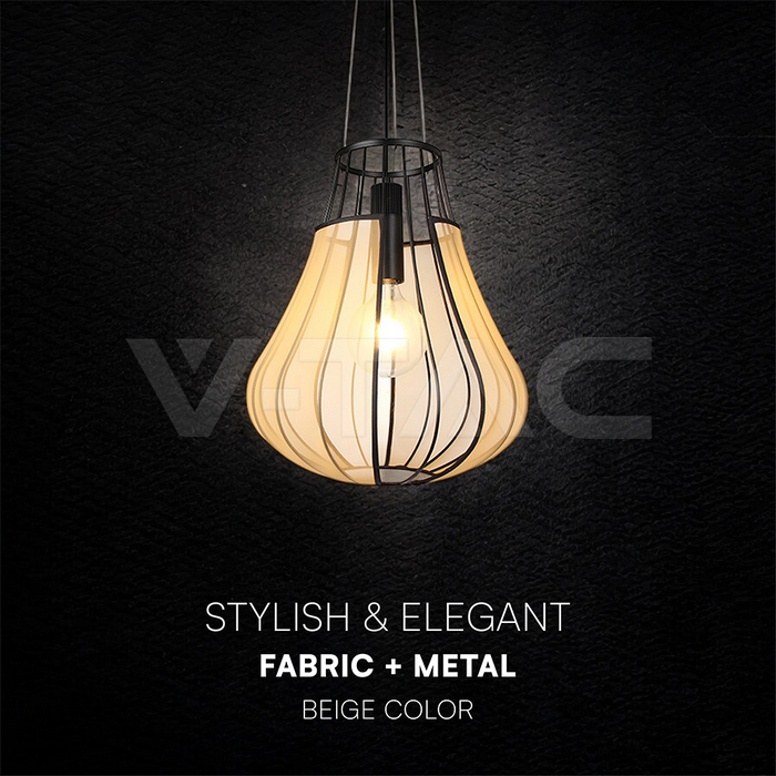 E27 Decorative Hanging Pendant (D420*H500mm) Matt Black Body+Beige img 3