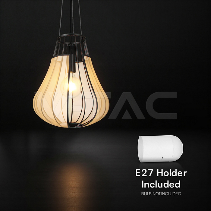 E27 Decorative Hanging Pendant (D420*H500mm) Matt Black Body+Beige img 4