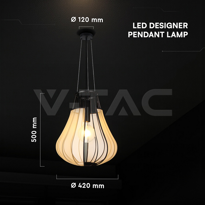 E27 Decorative Hanging Pendant (D420*H500mm) Matt Black Body+Beige img 5