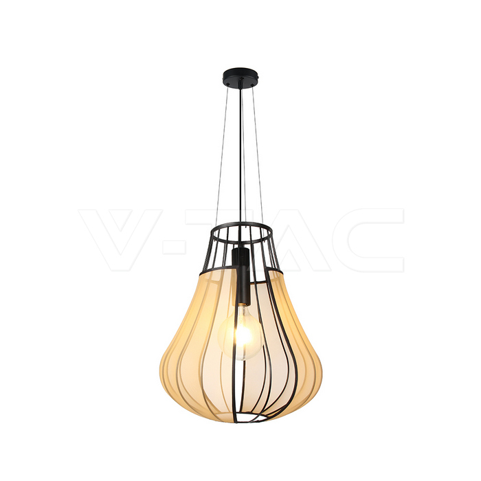 E27 Decorative Hanging Pendant (D420*H500mm) Matt Black Body+Beige