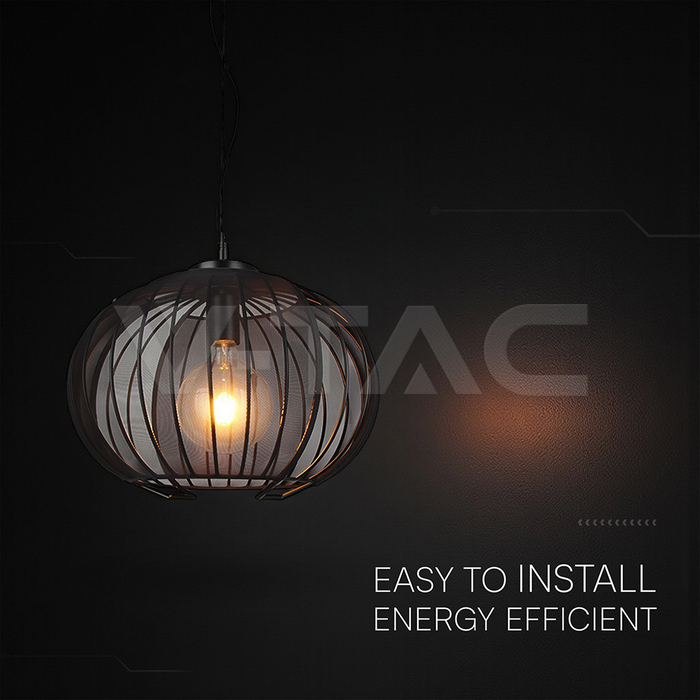 E27 Decorative Hanging Pendant (D400*H290mm) Matt Black Body img 2