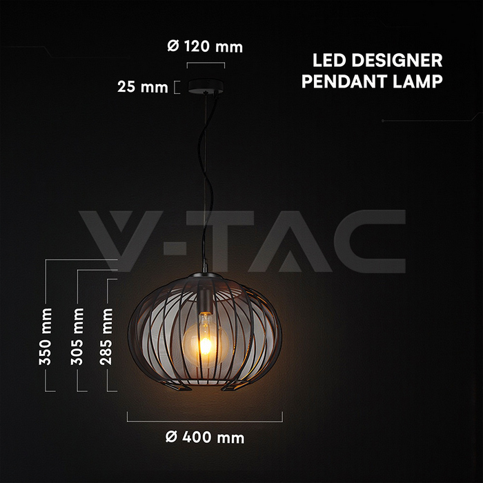 E27 Decorative Hanging Pendant (D400*H290mm) Matt Black Body img 5