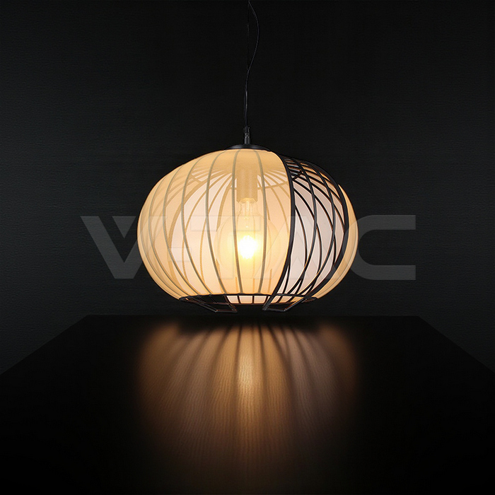 E27 Decorative Hanging Pendant (D400*H290mm) Matt Black Body+Beige img 1