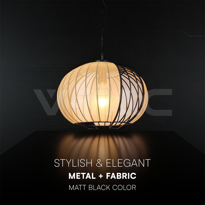 E27 Decorative Hanging Pendant (D400*H290mm) Matt Black Body+Beige img 3