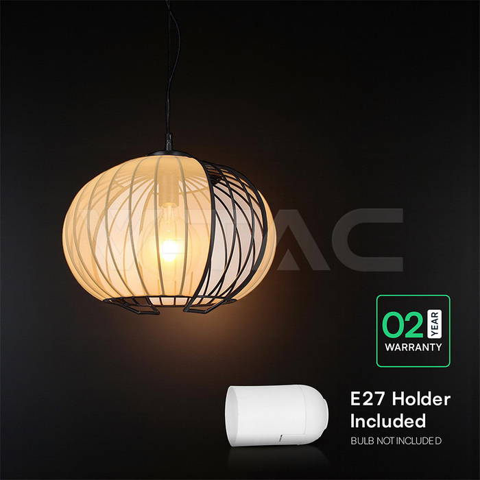 E27 Decorative Hanging Pendant (D400*H290mm) Matt Black Body+Beige img 4