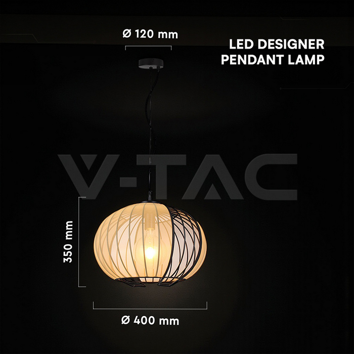 E27 Decorative Hanging Pendant (D400*H290mm) Matt Black Body+Beige img 5