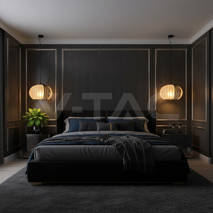 E27 Decorative Hanging Pendant (D400*H290mm) Matt Black Body+Beige img 7