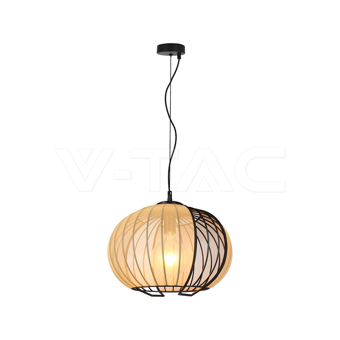 E27 Decorative Hanging Pendant (D400*H290mm) Matt Black Body+Beige