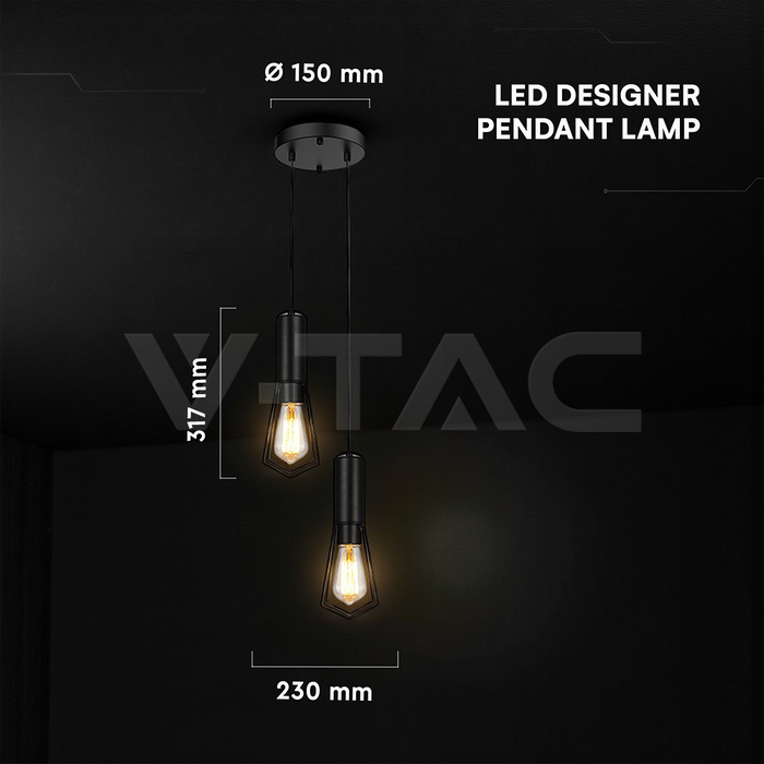 2XE27 Decorative Hanging Lamp (D200*H25mm) Matt Black img 5
