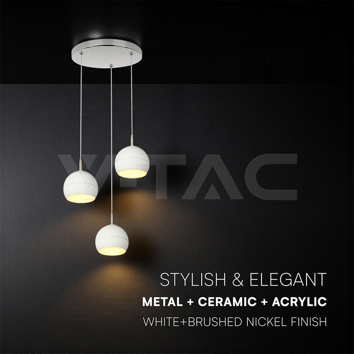3X10W LED Decorative Hanging Lamp (D250*H30mm) 3000K Brushed Nickel+White img 2