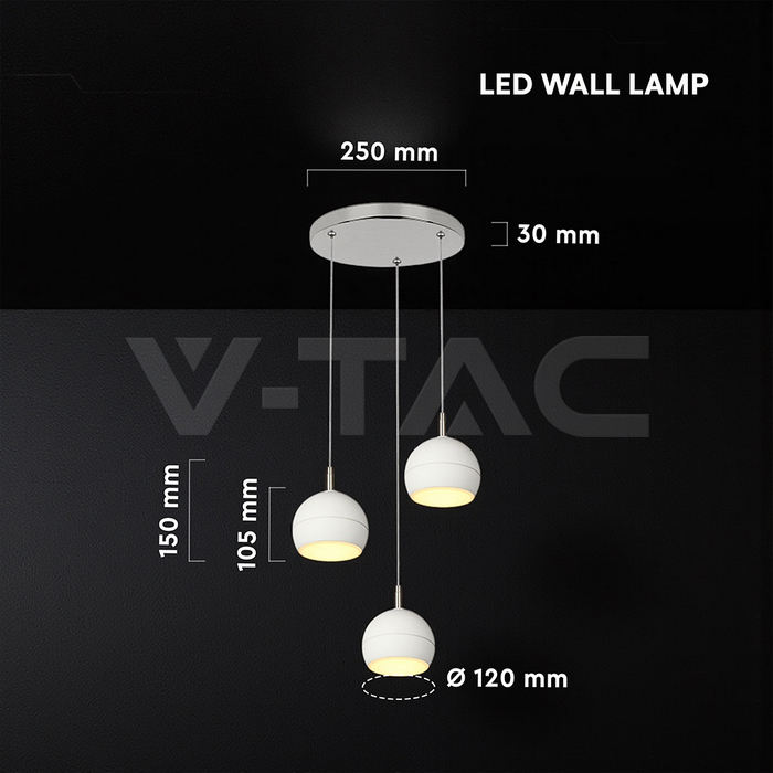 3X10W LED Decorative Hanging Lamp (D250*H30mm) 3000K Brushed Nickel+White img 4