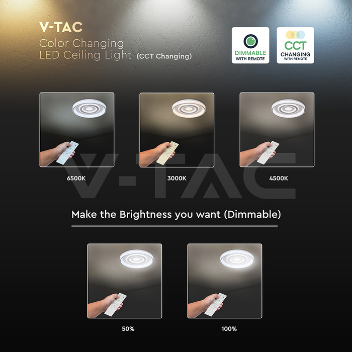 48W LED Decorative Ceiling Lamp (f485*70mm) CCT3IN1 White With IR Remote Control img 2