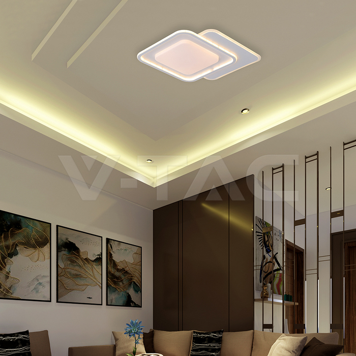 60W LED Decorative Ceiling Lamp 3in1 Dimmable With IR Remote Control White Body img 7