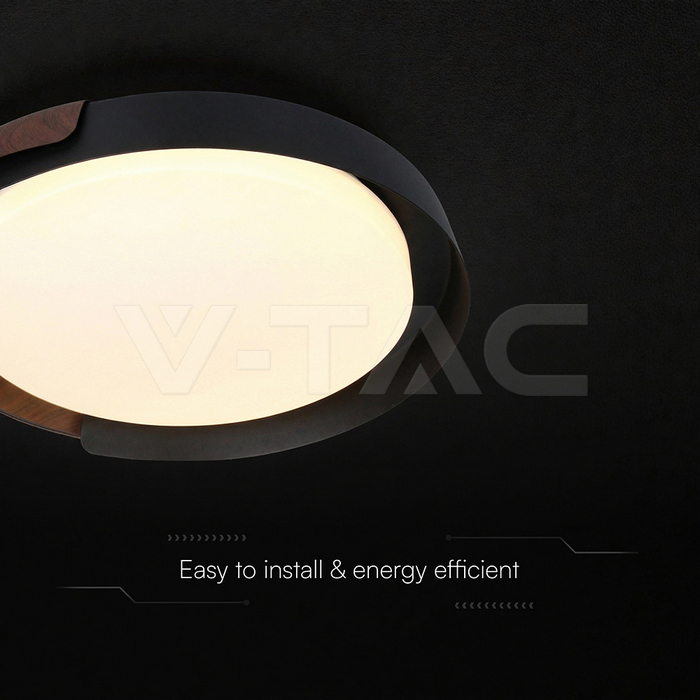 48W LED Decorative Ceiling Lamp (D500*H80mm) 3in1 Remote Control Dimmable Black+Wood Grain img 1