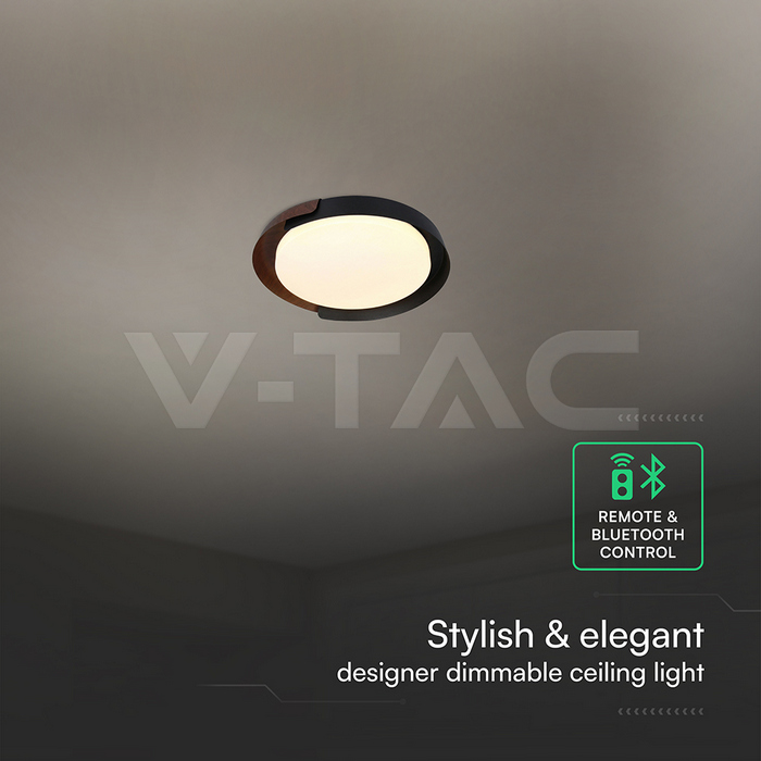 48W LED Decorative Ceiling Lamp (D500*H80mm) 3in1 Remote Control Dimmable Black+Wood Grain img 2