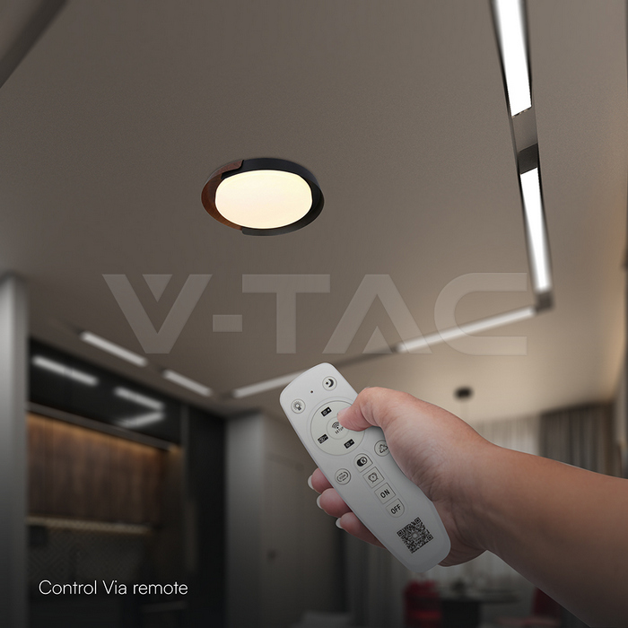 48W LED Decorative Ceiling Lamp (D500*H80mm) 3in1 Remote Control Dimmable Black+Wood Grain img 4