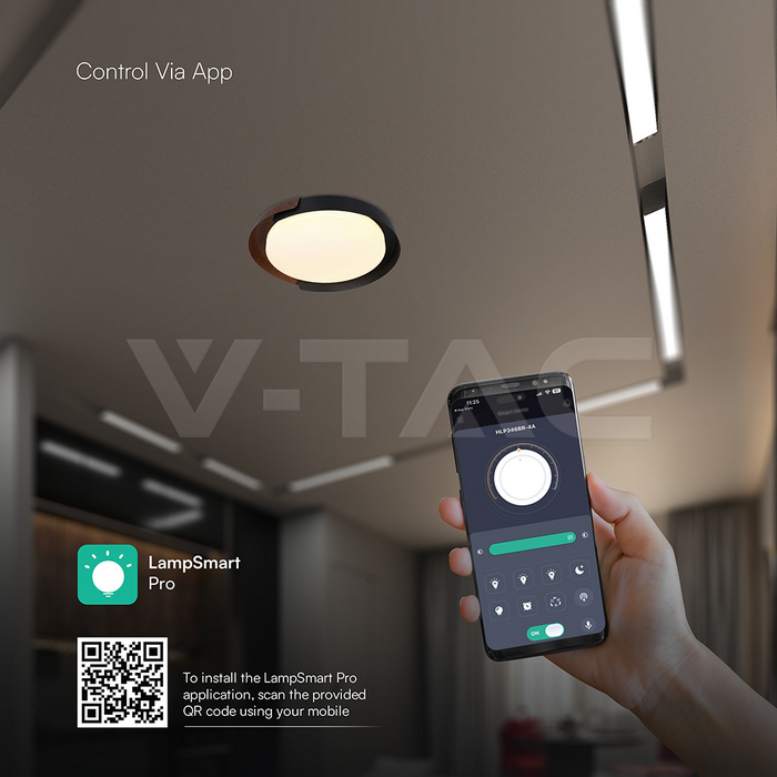 48W LED Decorative Ceiling Lamp (D500*H80mm) 3in1 Remote Control Dimmable Black+Wood Grain img 6