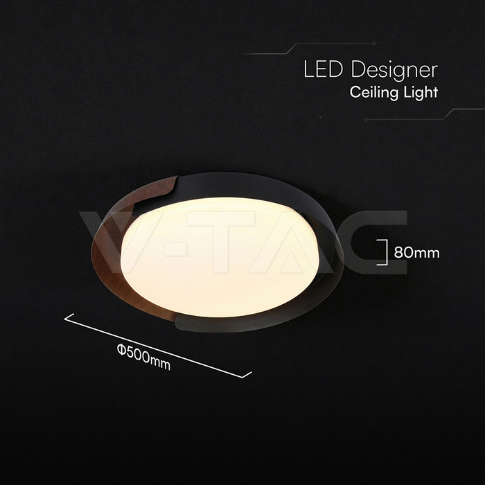 48W LED Decorative Ceiling Lamp (D500*H80mm) 3in1 Remote Control Dimmable Black+Wood Grain img 7