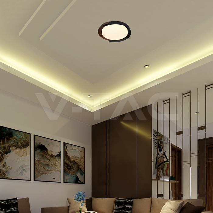 48W LED Decorative Ceiling Lamp (D500*H80mm) 3in1 Remote Control Dimmable Black+Wood Grain img 8