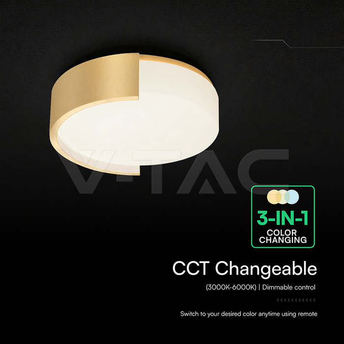 48W LED Decorative Ceiling Lamp (D450*H120mm) 3in1 Remote Control Dimmable Gold img 3