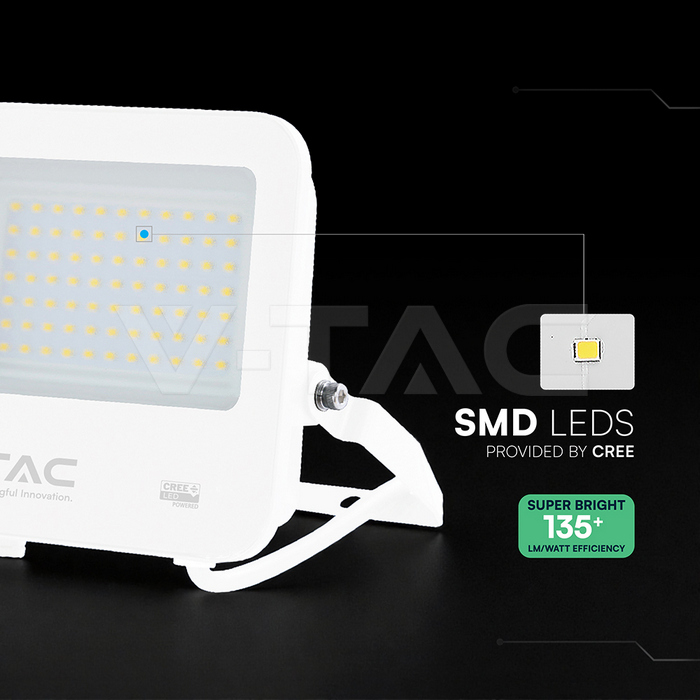 50W LED Floodlight CREE CHIP White Body Grey Glass 6500K 135LM/W img 1