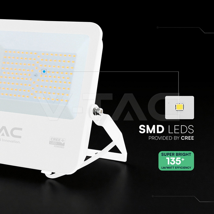 100W LED Floodlight CREE CHIP White Body Grey Glass 6500K 135LM/W img 1