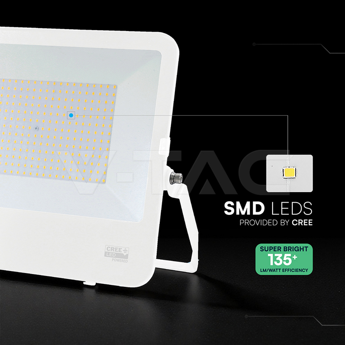 200W LED Floodlight CREE CHIP White Body Grey Glass 6500K 135LM/W img 1