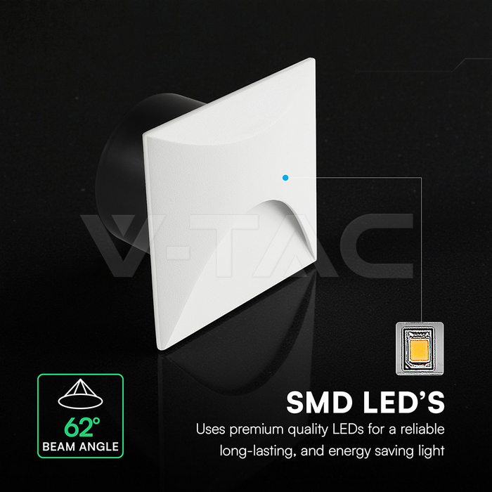 3W LED Step Light 3000K Aluminum White Body Square IP65 img 1