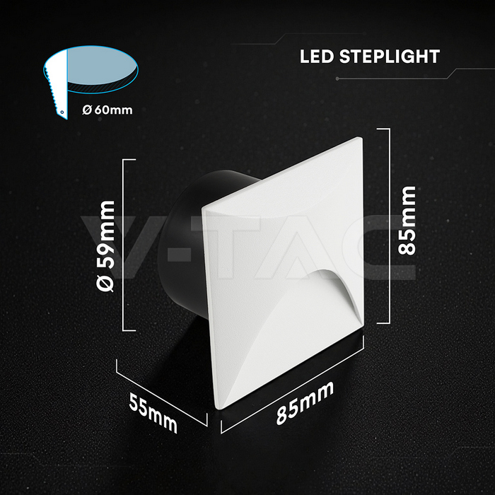 3W LED Step Light 3000K Aluminum White Body Square IP65 img 3