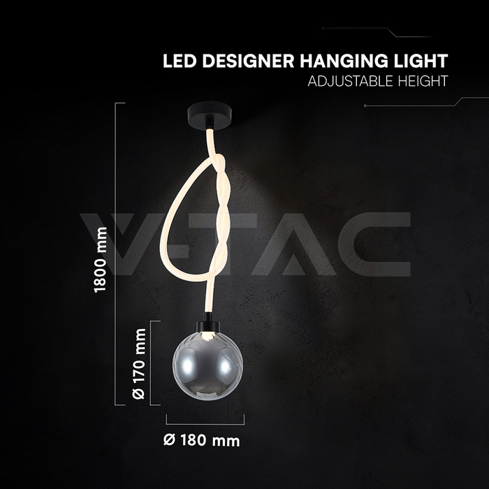 20W LED Decorative Hanging Lamp D:180 Smoky+White 3000K img 4