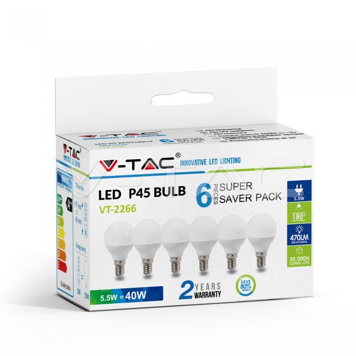 LED Lampadina 5.5W E14 P45 2700K 6PCS/PACK