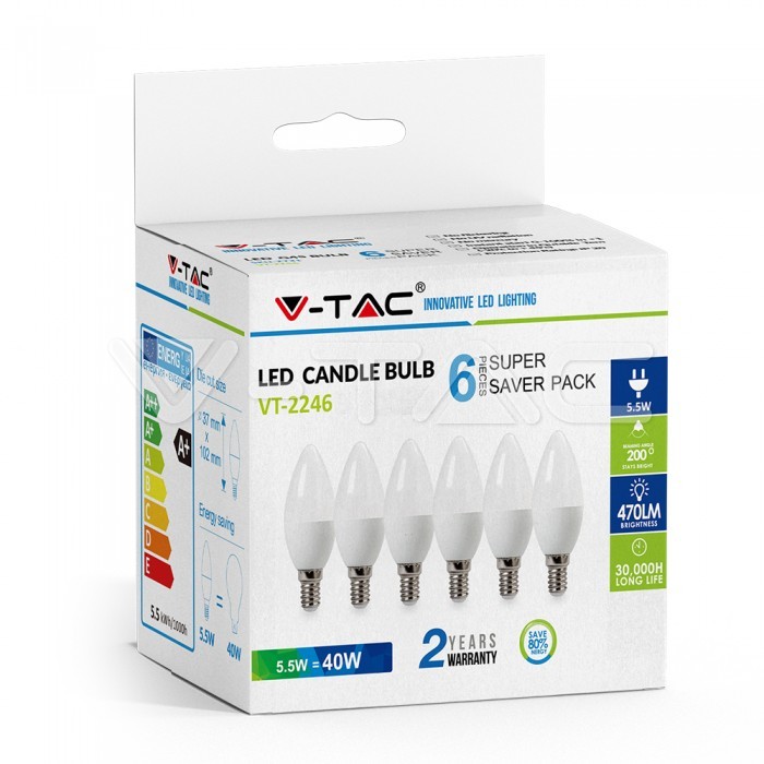 LED Lampadina 5.5W E14 Candela 2700K 6 PCS/PACK