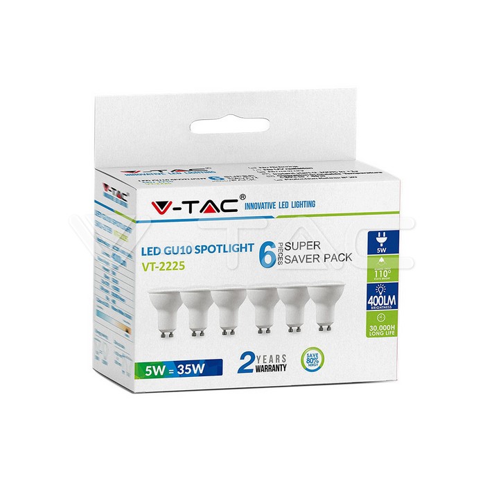 LED Faretto 5W GU10 SMD White Plastica Milky Cover 3000K 6PCS/PACK
